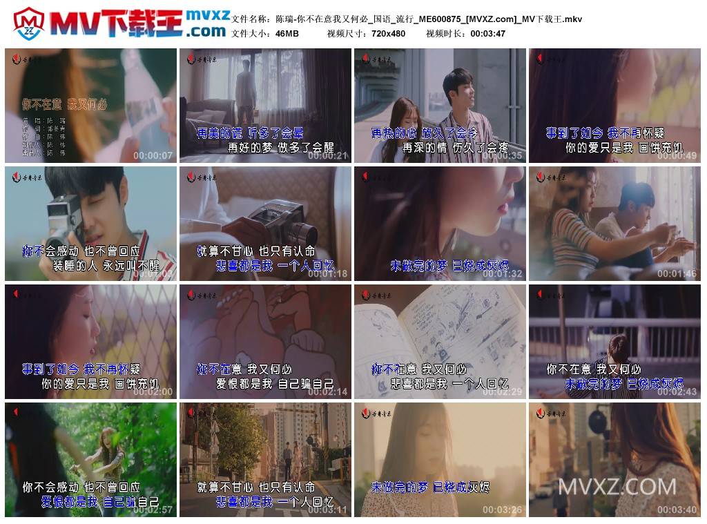 陈瑞-你不在意我又何必_国语_流行_ME600875